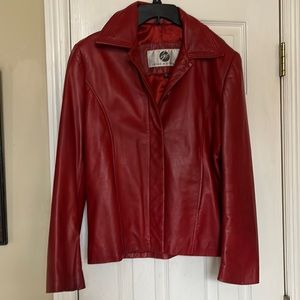 Woman’s red leather Stone Mountain jacket